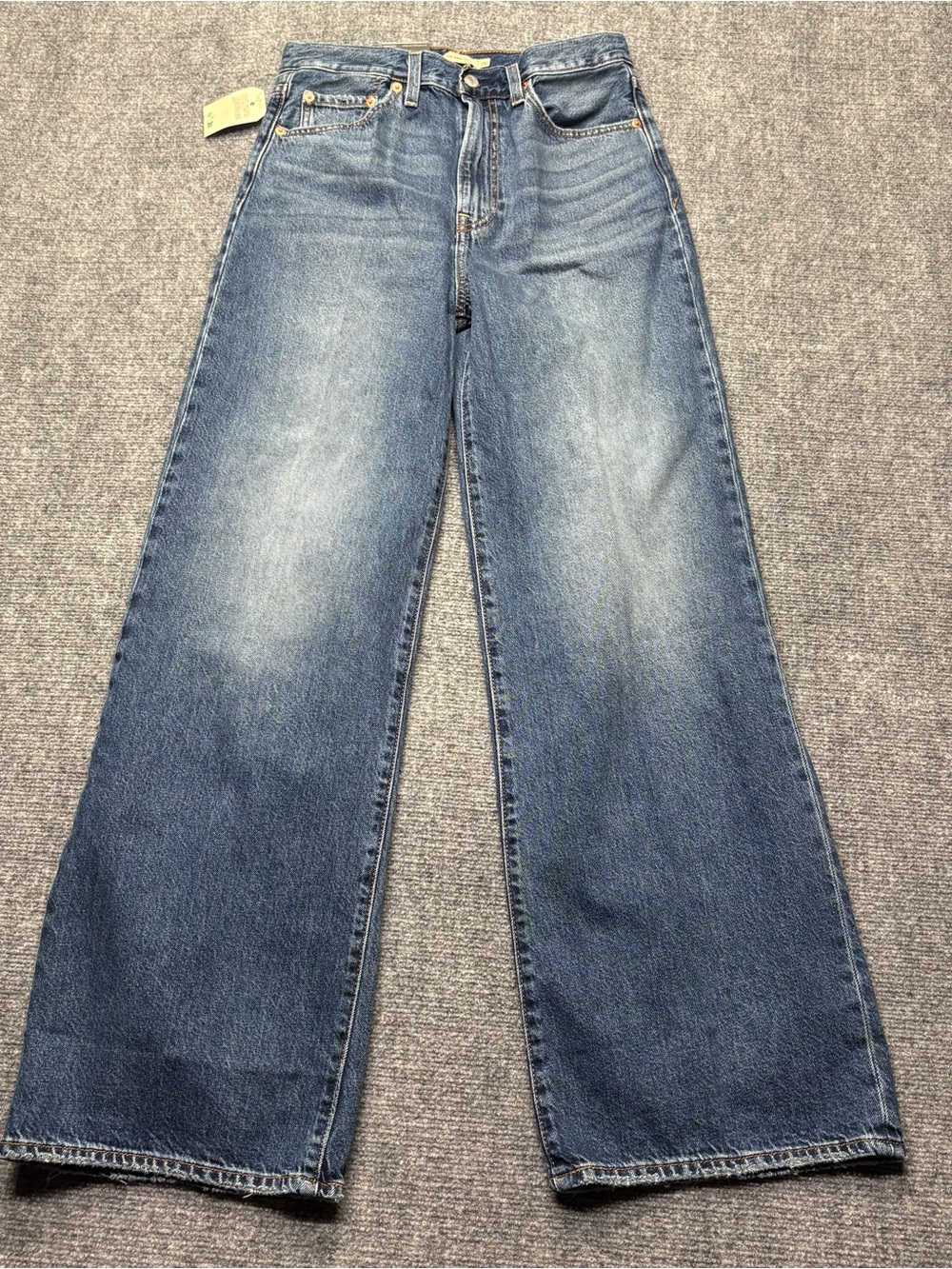 Levis Premium Jeans Womens 28x32 Blue Ribcage Wide Leg Baggy Skater Big E NEW